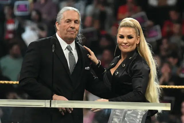 Bret Hart and Natalya Neidhart at the Hall of Fame ceremony in Brooklyn this weekend